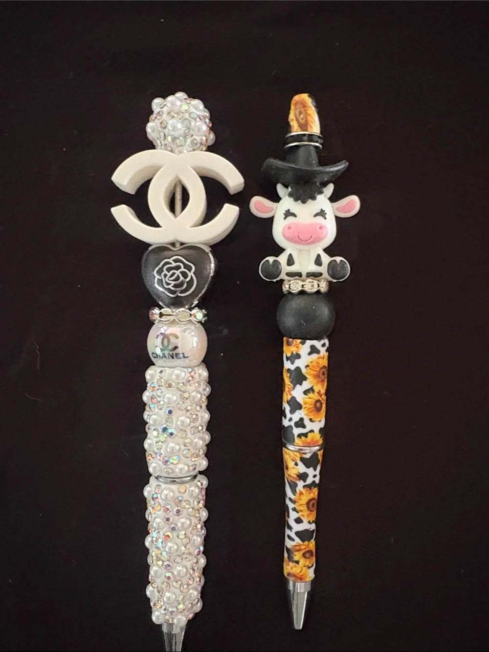 Cute Decorative Beaded Pens - Purple, Pink, Brown, and Blue Accents Set of 6
